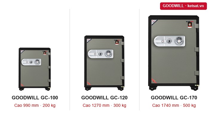 kích thước két sắt ngân hàng: GC-100, GC-120 và GC-170 xếp theo chiều cao