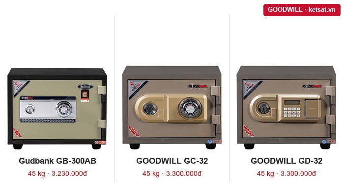 két sắt chống cháy nhỏ 45kg: Gudbank GB-300AB, GOODWILL GC-32 và GD-32