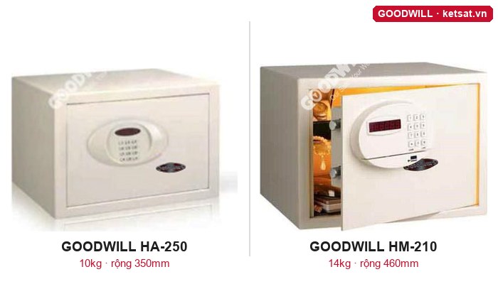 kích thước két sắt khách sạn Goodwill HA-250 và HM-210 đặt cạnh nhau