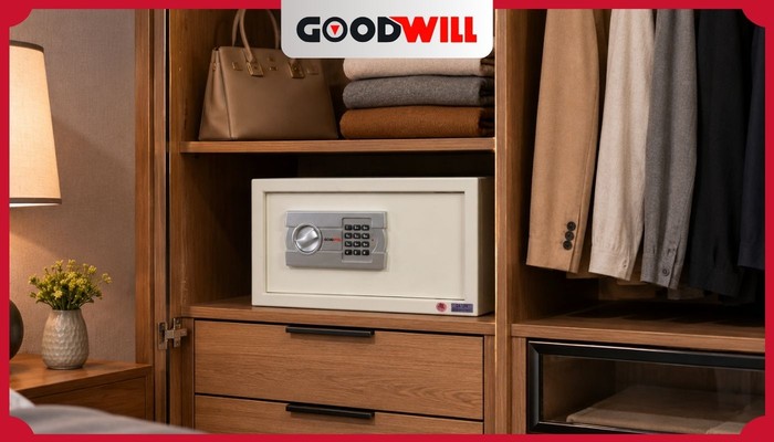 két sắt mini màu trắng đặt gọn trong ngăn tủ quần áo gia đình